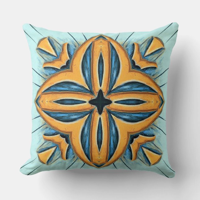 An elegant geometric fabric print pattern design throw pillow (Front)
