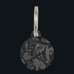 An Elegant Gothic vintage black floral pattern Pet Tag<br><div class="desc">An elegant design of a floral white pattern on a black background that seems as it stand out of the print.
 The Gothic and vintage pattern of flowers create a gentle and delicate example that seems as it is printed on fabric.</div>