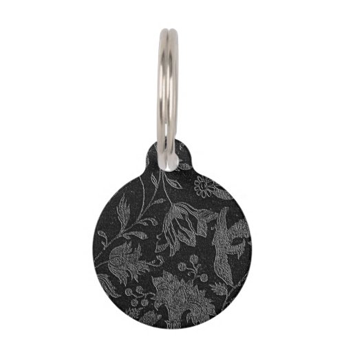 An Elegant Gothic vintage black floral pattern Pet Tag