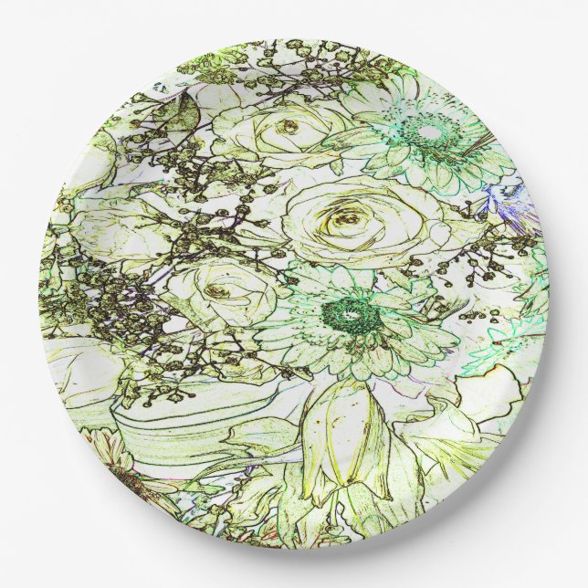 An elegant green color classic design  paper pl plates (Front)
