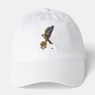 An elegant hat decorated with a golden bird