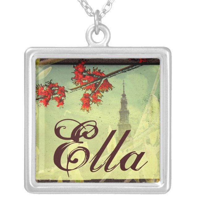 An Elegant Name Pendant with Red Flowers (Front)