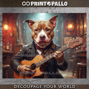 An elegant Pitbull playing guitar in pub - Tissue Paper