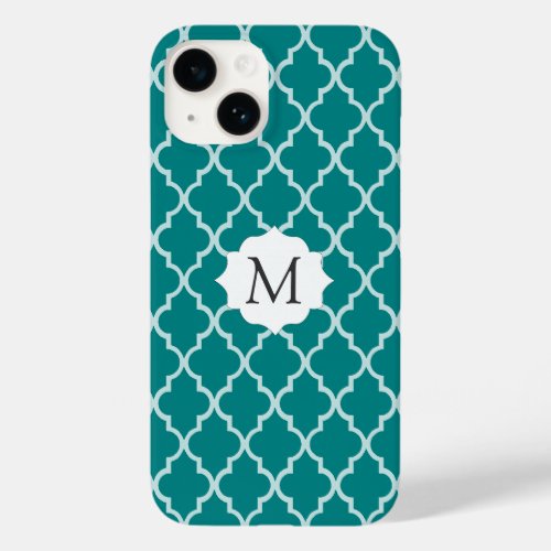 An Elegant Teal Green  White Moroccan Quatrefoil Case_Mate iPhone 14 Case