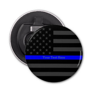 An Elegant Thin Blue Line US Flag Personalized Bottle Opener