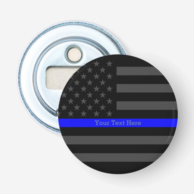 An Elegant Thin Blue Line US Flag Personalized Bottle Opener (Front)