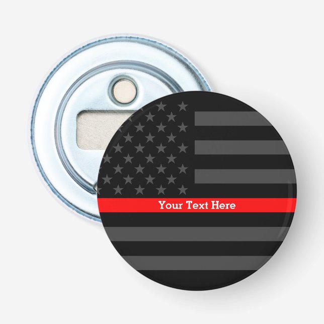 An Elegant Thin Red Line US Flag Personalized Bottle Opener (Front)