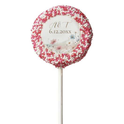 An Elegant Watercolor Wildflowers Wedding Date Chocolate Covered Oreo Pop (Zoomed)