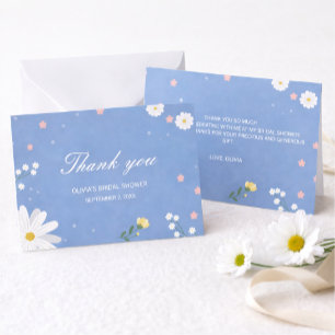 An elegant wedding in light blue with wildflowers. note card