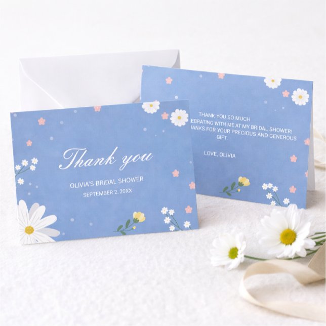 An elegant wedding in light blue with wildflowers. note card (Creator Uploaded)