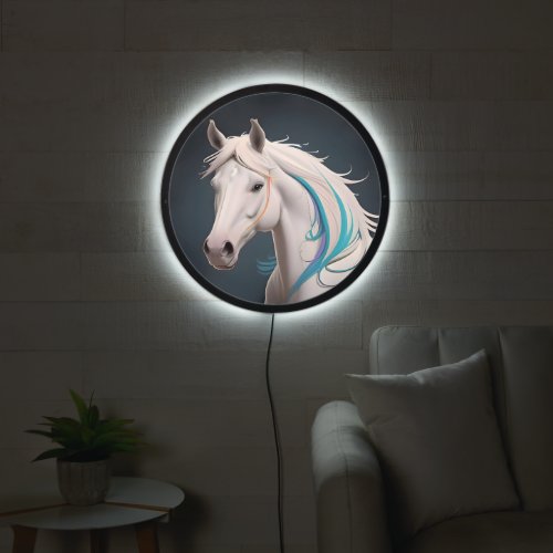 An elegant white horse LED sign