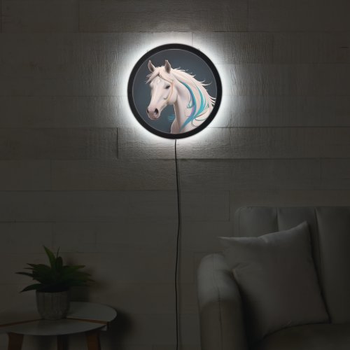 An elegant white horse LED sign