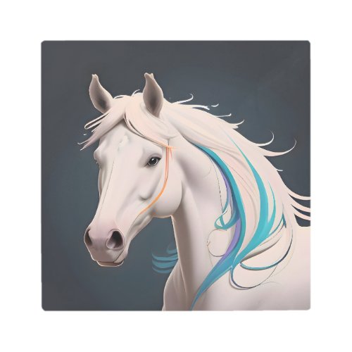 An elegant white horse metal print