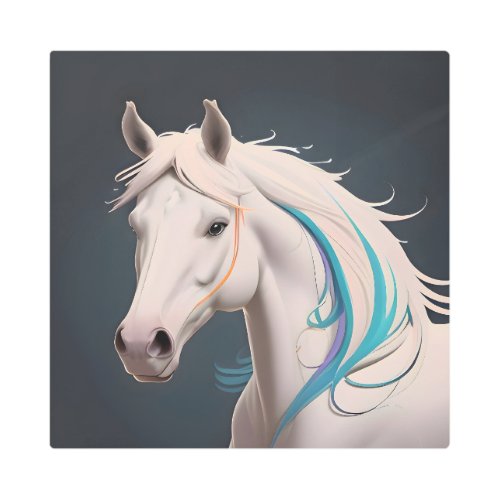 An elegant white horse metal print