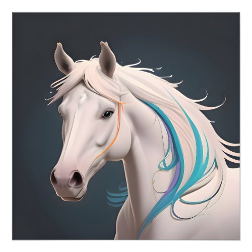 An elegant white horse photo print