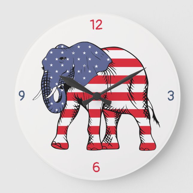 An Elephant in the Color of the American Flag Large Clock (Front)