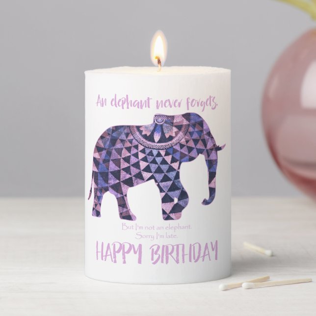 An Elephant Never Forgets - Birthday Card 2 Pillar Candle (In Situ)