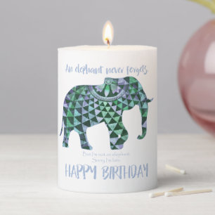 An Elephant Never Forgets - Birthday Card 4 Pillar Candle