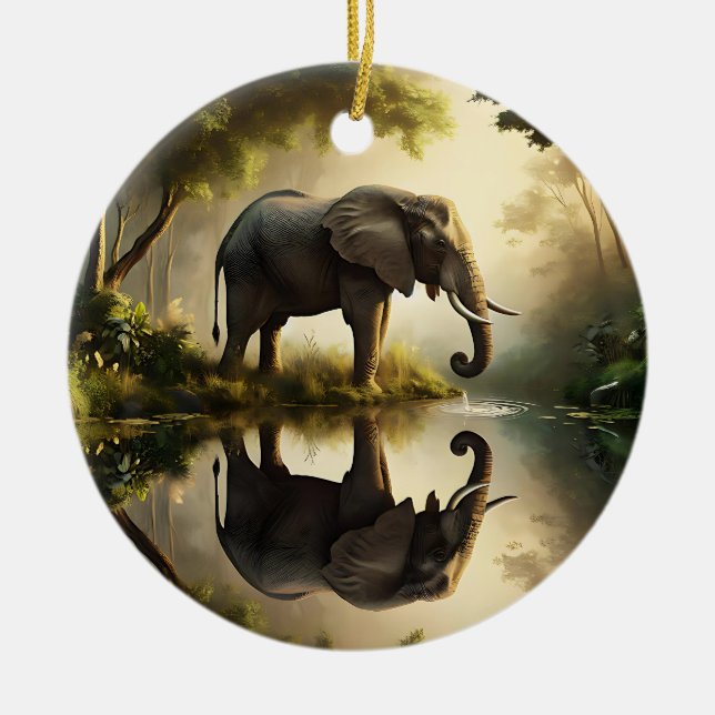 An Elephant's Reflection Ceramic Ornament (Front)