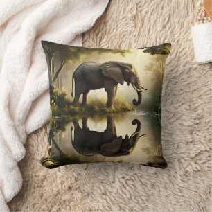 An Elephant's Reflection Throw Pillow