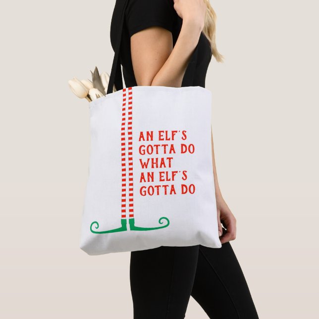 An Elf's Gotta Do Cute Funny Striped Legs Shoes Tote Bag (Close Up)