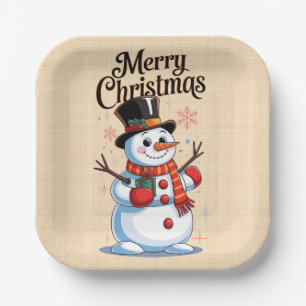 An enchanted Christmas: a smiling snowman Paper Plates