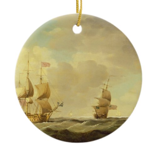 An English Flagship Under Easy Sail in a Moderate Ceramic Ornament