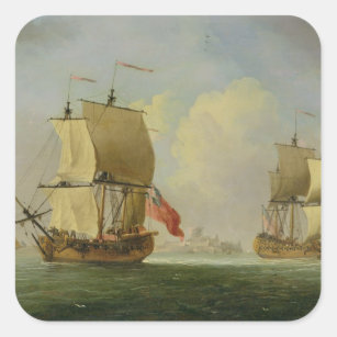An English Sloop and a Frigate in a Light Breeze ( Square Sticker