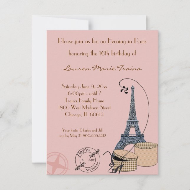 An Evening in Paris Beige Party Invitation (Front)