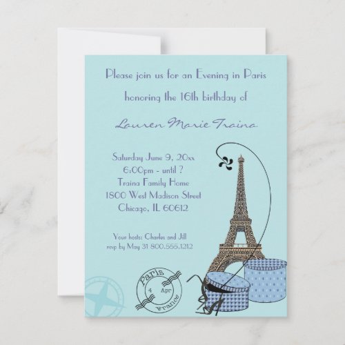 An Evening in Paris Blue Themed Party Invitation