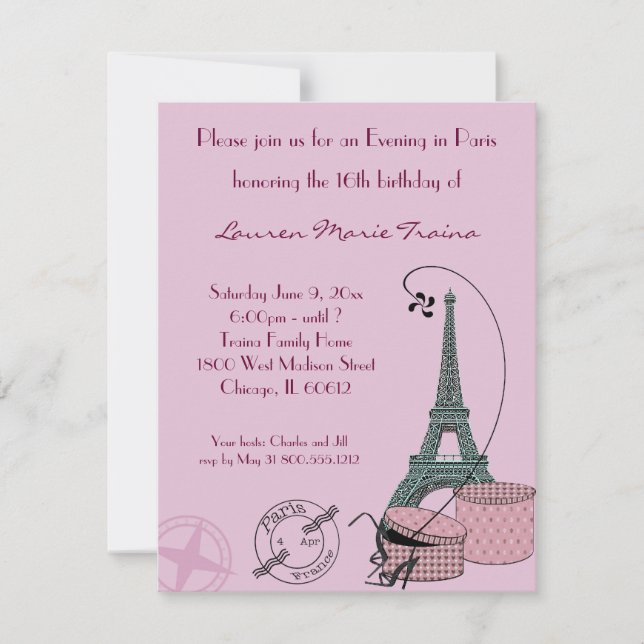 An Evening in Paris Dusty Rose Party Invitation (Front)