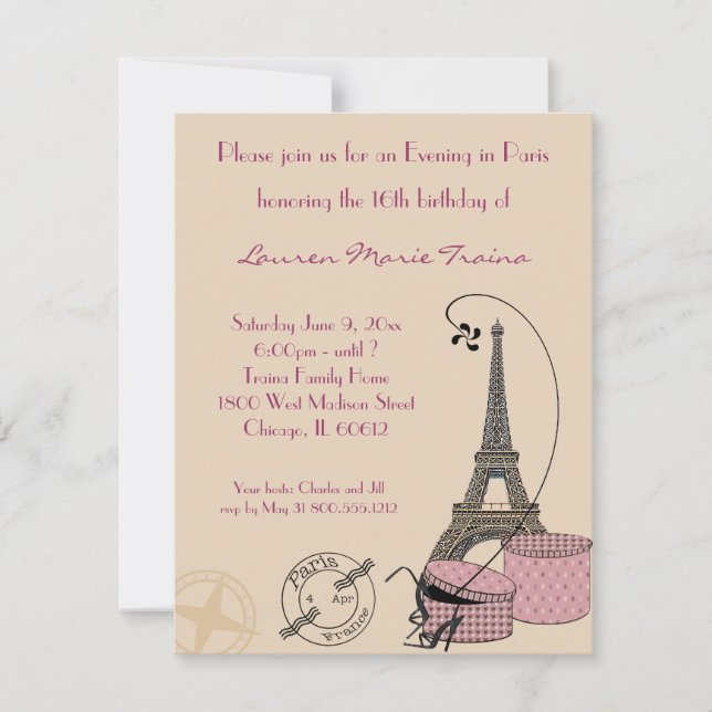 An Evening in Paris Pink Themed Party Invitation (Front)