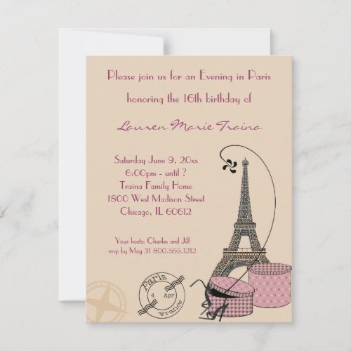An Evening in Paris Pink Themed Party Invitation