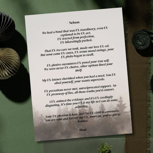 An EX Story Breakup Card (This Ex Story is an EXcellent way to make your statement that breaking things off is the best way.)