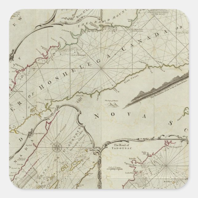 An exact chart of the River St Laurence Square Sticker (Front)