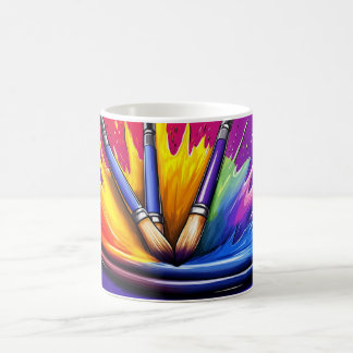 An explosion of vibrant colors from a palette. coffee mug