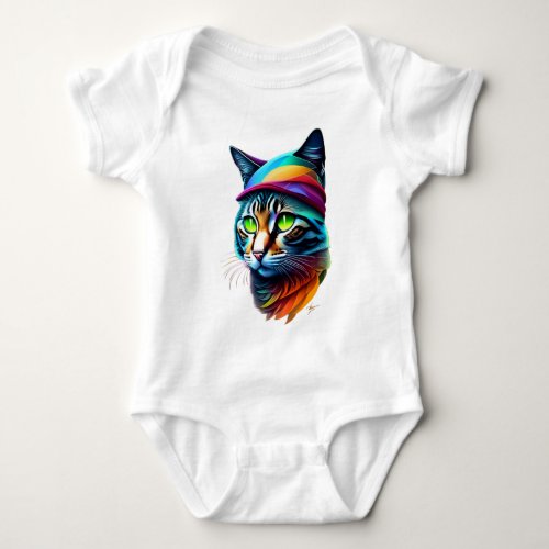 An extremely psychedelic portrait of a Cat T_Shirt Baby Bodysuit