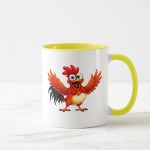 An exuberant rooster moves his wings. mug