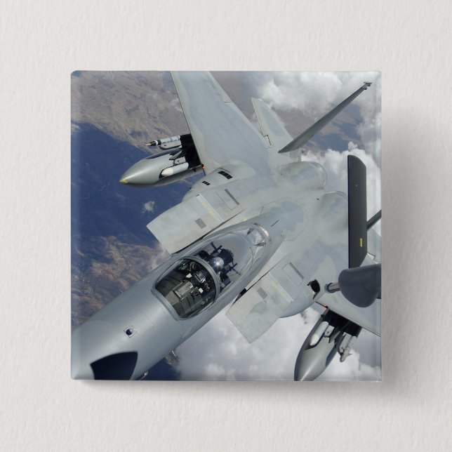 An F-15 Eagle pulls away from a KC-135 Pinback Button (Front)