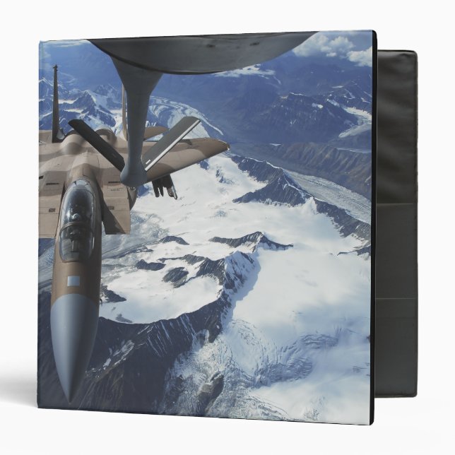 An F-15C Eagle aircraft sits behind a KC-135R 3 Ring Binder (Front/Inside)