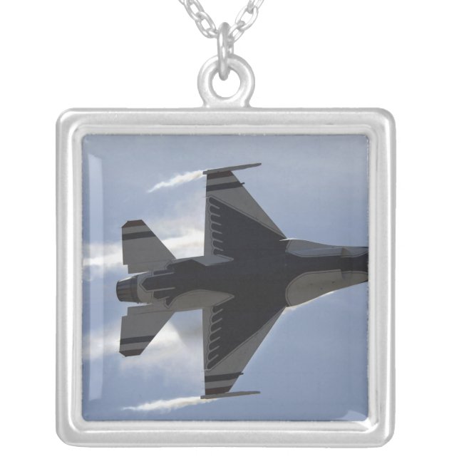 An F-16 Fighting Falcon pulls high G's Silver Plated Necklace (Front)