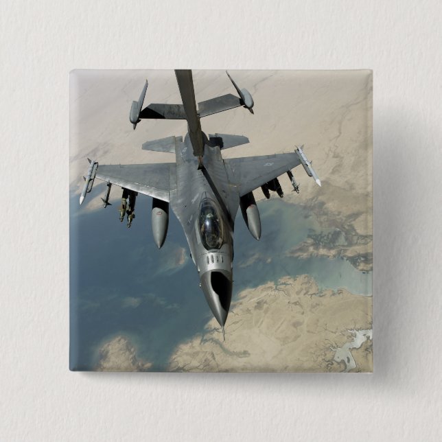 An F-16 Fighting Falcon refuels Pinback Button (Front)