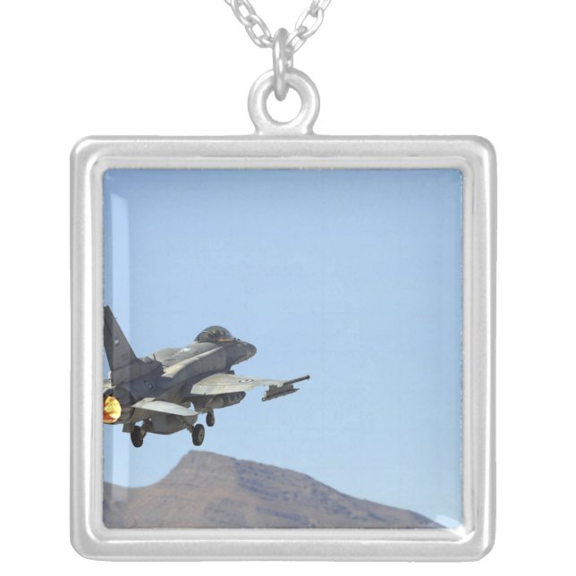 An F-16E from the United Arab Emirates Silver Plated Necklace (Front)