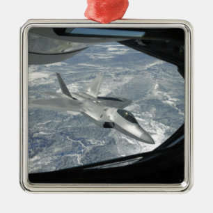 An F-22 Raptor banks away from a KC-135 Metal Ornament