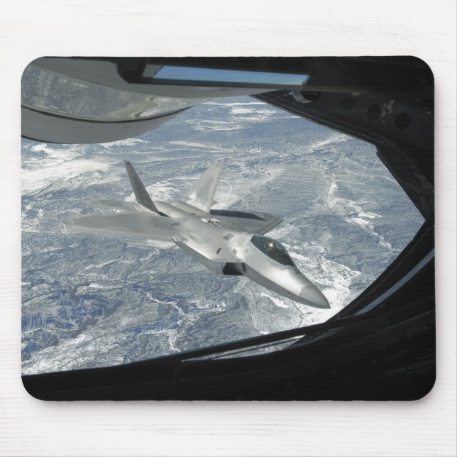 An F-22 Raptor banks away from a KC-135 Mouse Pad (Front)