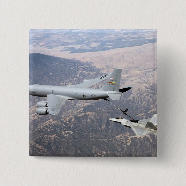 An F-22 Raptor receives fuel from a KC-135 Button (Front)
