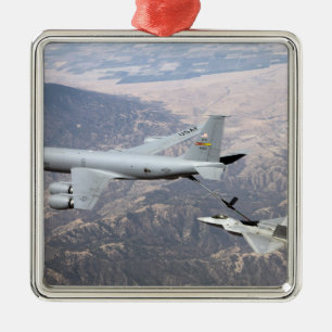 An F-22 Raptor receives fuel from a KC-135 Metal Ornament