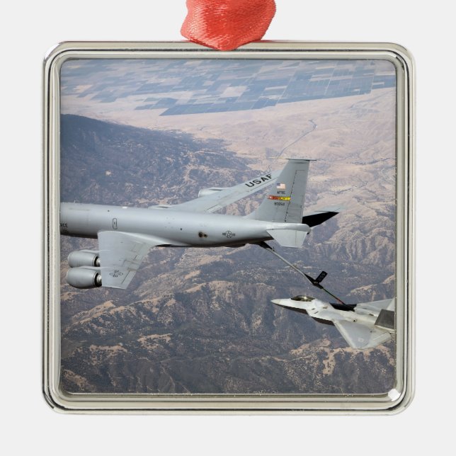 An F-22 Raptor receives fuel from a KC-135 Metal Ornament (Front)