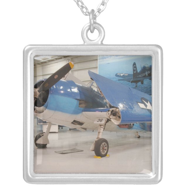 An F-6F Hellcat World War II fighter plane at Silver Plated Necklace (Front)