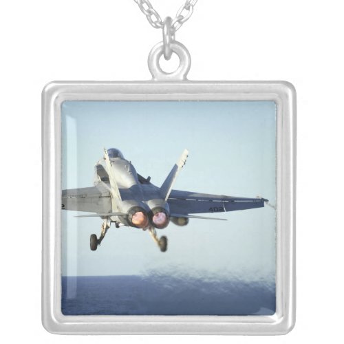 An FA_18C Hornet launches from the flight deck Silver Plated Necklace